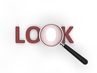 the image of the red text look under a magnifying glass, isolated on white background. 3D rendering