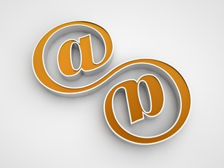 a picture of a Golden infinity symbol consisting of two connected signs email symbol Internet on white background. 3D rendering.