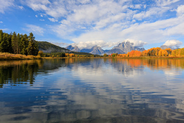 Scenic Reflection Landscape of the Tetons in Autumn