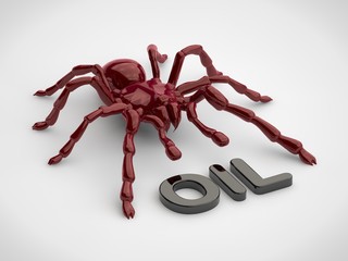 red, giant spider, tarantula, oil leather with reflective, white background. 3D rendering