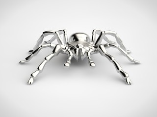 silver, giant spider, tarantula, reflective leather, on a white background. 3D rendering