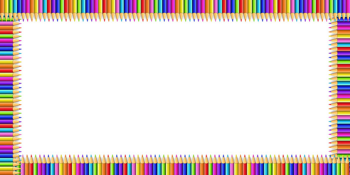 Vector colorful rectangle border made of pencils on notebook page background