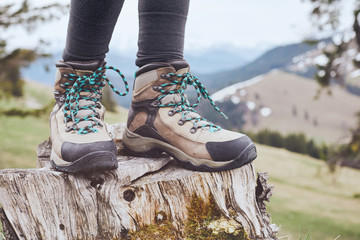 Hiking boots on stump