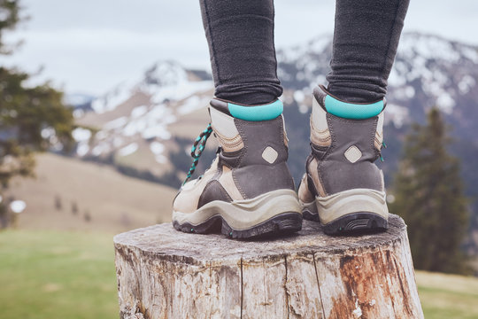 Hiking Boots On Stump