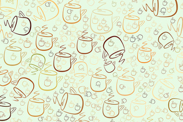Decorative hand drawn coffee cup art illustrations. Concept, brown, drink & texture.
