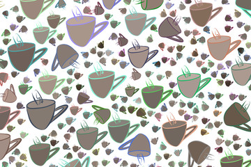 Fototapeta na wymiar Coffee cup illustrations background abstract, hand drawn. Morning, graphic, energy & messy.