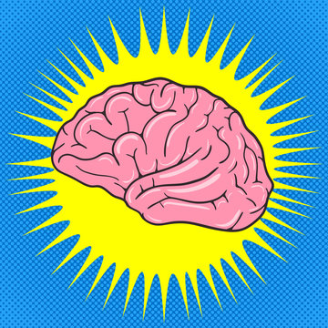 Comic Human brain. Pop Art vintage vector illustration
