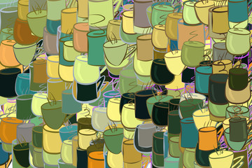 Hand drawn coffee cup illustrations background, good for graphic design, wallpapers or booklets. Cover, hot, surface & art.