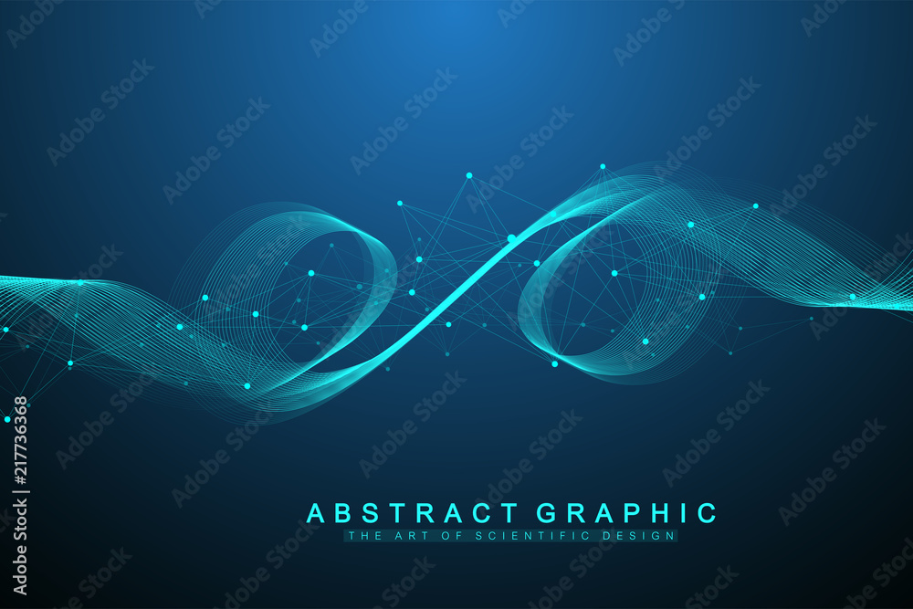 Poster Vector abstract background with a colored dynamic waves, line and particles. Wave flow. Digital frequency track equalizer.