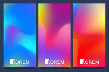 Fototapeta premium Packaging product design label and stickers templates for luxury or premium products brands in trendy vibrant gradient colors with abstract fluid shapes, paint splashes, ink drops. Futuristic banners.