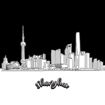 Shanghai skyline, outline