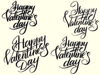Set Happy Valentines Day Typographic Lettering isolated on retro color. Black letters