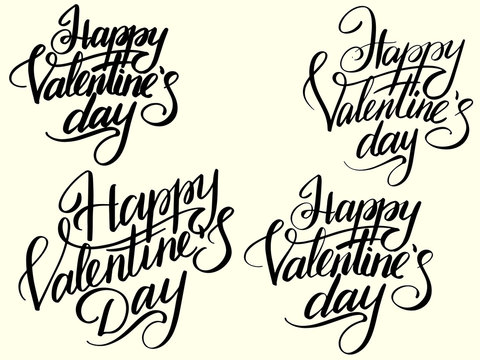Set Happy Valentines Day Typographic Lettering isolated on retro color. Black letters