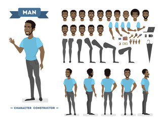 African american man character set for animation