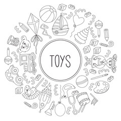 Children tous line doodle round frame