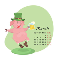 Naklejka premium Pig calendar for March 2019