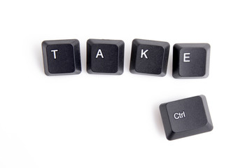 key board letters isolated on a white background spelling take control