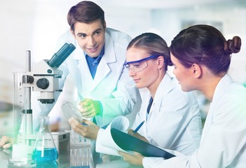 Female and male scientists working