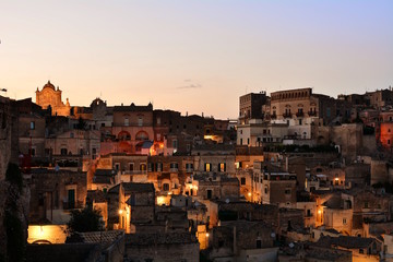 Fototapeta na wymiar Panoramic view of ancient town of Matera (Sassi di Matera) by evening. Basilicata, Italy.