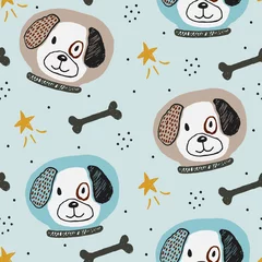 Tapeten Weltraumhundehand gezeichnete kindische Illustration. Kinderzimmermuster für Textil oder Stoff. © OliaGraphics