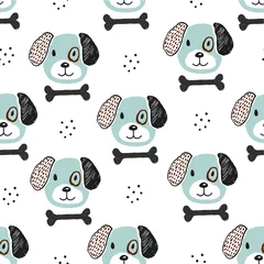 Behang Honden Hond en bot hand getekende kinderachtig illustratie. Kwekerijpatroon voor textiel of stof