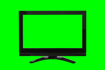 Modern television with cut out screen isolated on chroma key green.