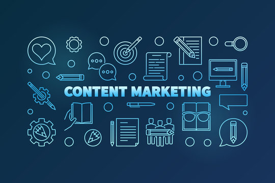 Content Marketing blue horizontal banner in outline style