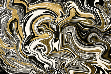 Gold marbling texture design. Black and golden marble pattern. Fluid art.