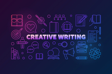 Creative writing vector outline colored horizontal banner