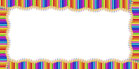 Vector rectangle border made of multicolored wooden pencils isolated on white background