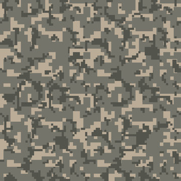Brown pixel seamless camo pattern. Military desert camouflage texture. Green, brown. forest color. Vector fabric textile print designs. 