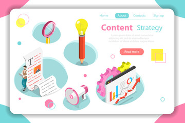 Content strategy flat isometric vector concept.