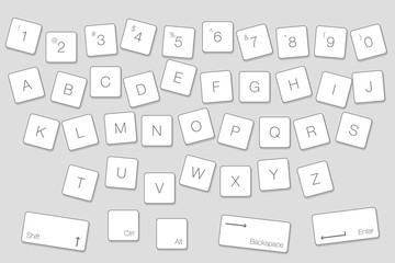 Vector Keyboard Computer Letter Keys. Isolated White Buttons in Alphabetical Order
