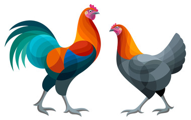 Stylized Chickens - Brugse Vechter Rooster and Hen