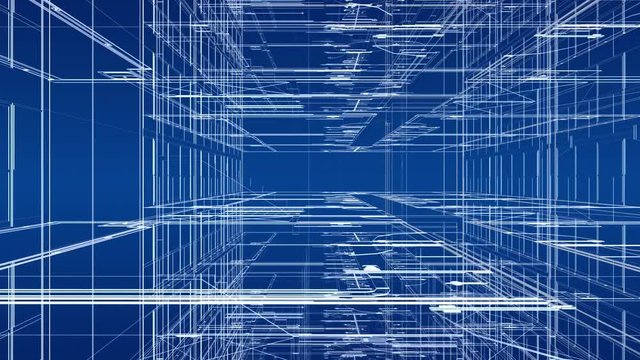 Architecture plan 3d wire video looping - Up