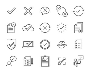 set of checkmark vector line icons, contains such as check, document and more