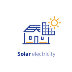 Sun energy, solar panels, home solution, electricity services line icon