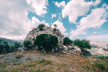 Mointains in Crete, Greece. View to Sivas. Panorama landscape from south-central Crete. In the...