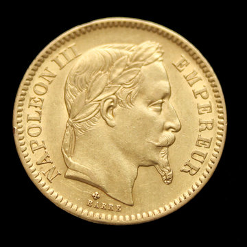 Portrait de l'Empereur Napol&eacute;on III sur une pi&egrave;ce fran&ccedil;aise de 20 francs or