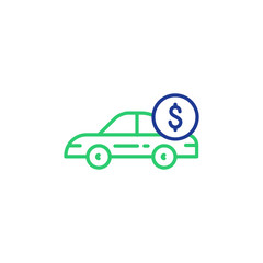 Car line icon and dollar coin, transport payment, rent car