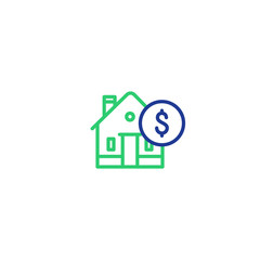 Household expenses, mortgage payment, house line icon, invest money, real estate property