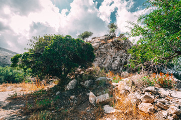 Mointains in Crete, Greece. View to Sivas. Panorama landscape from south-central Crete. In the...