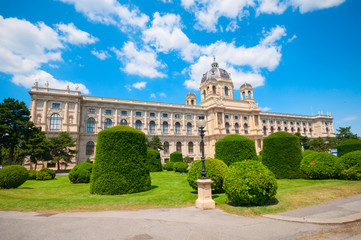 Fototapeta premium View of famous Natural History Museum with park on Maria Theresien Platz in Vienna, Austria