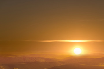 Beautiful sunrise in the mountains. Soft focus