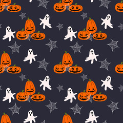 jack-o-lantern and ghost seamless pattern.