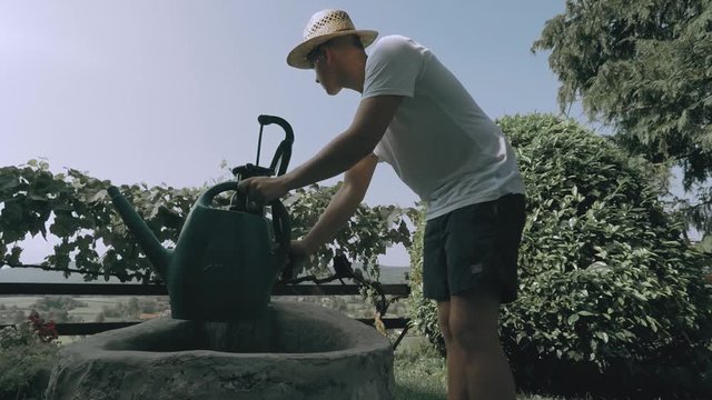Man is pumping the water.