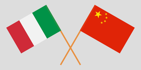 Crossed flags China and Italy. Official colors. Correct proportion. Vector