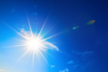 Summer background, wonderful blue sky with bright sun