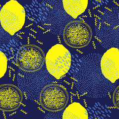 trendy seamless pattern with lemons, memphis style