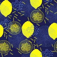 Behang trendy naadloos patroon met citroenen, memphis-stijl © ARTvektor